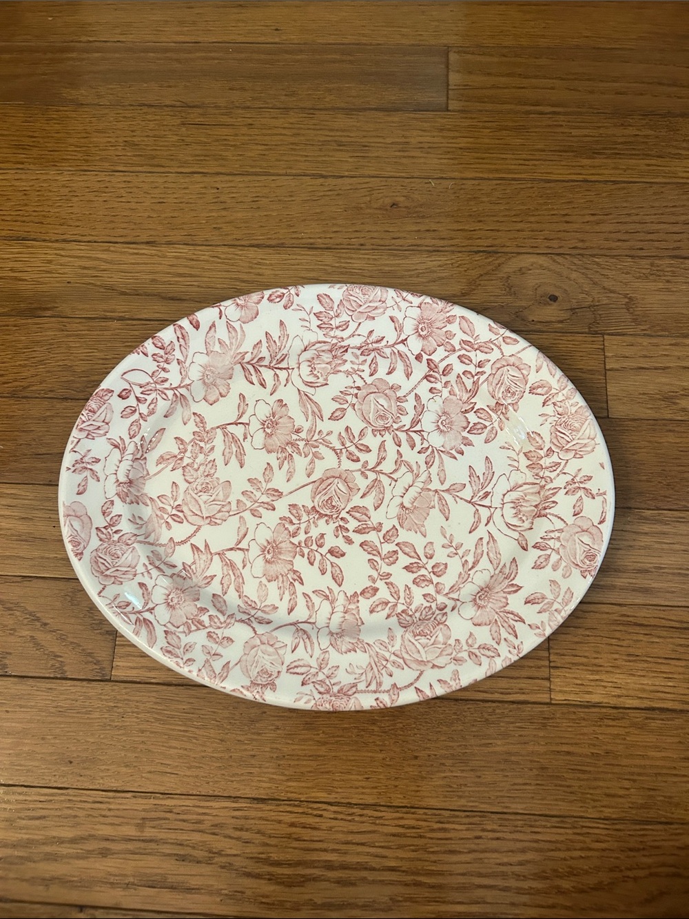 Pink Floral Transferware Oval Serving Platter